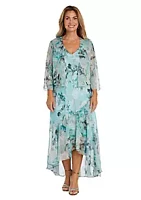 R & M Richards 2Pc Digtail Print Met Clip Chiffon Jacket Dress