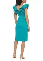 Women's Short Cap Sleeve Scuba Dress with Ruffle Details