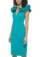 Women's Short Cap Sleeve Scuba Dress with Ruffle Details