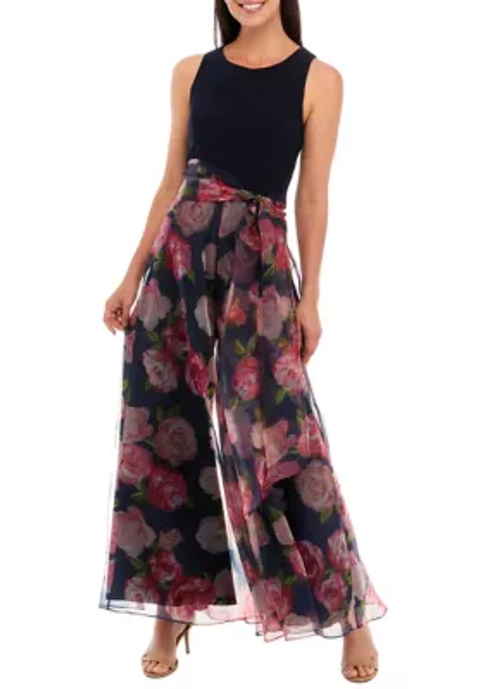 Women's Wide Leg Pant Jumpsuit with Sash