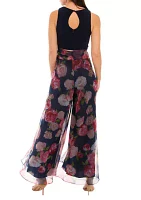 Women's Wide Leg Pant Jumpsuit with Sash