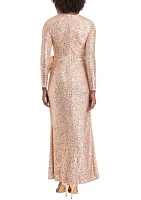 Women's Long Sleeve V-Neck Sequin Wrap Gown