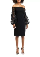 Women's Petal Blouson Sleeve Square Neck Dress