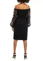 Women's Petal Blouson Sleeve Square Neck Dress