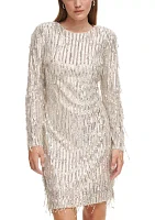 Women's Long Sleeve Sequin Fringe A-Line Dress