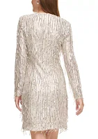 Women's Long Sleeve Sequin Fringe A-Line Dress