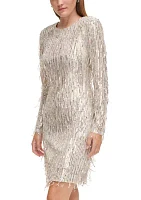 Women's Long Sleeve Sequin Fringe A-Line Dress