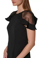 Women's Short Sleeve Boat Neck Solid Gown with Mesh Cut Out