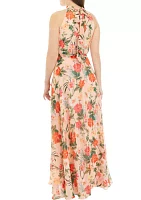 Women's Sleeveless Halter Neck Floral Gown