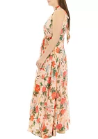 Women's Sleeveless Halter Neck Floral Gown