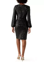 Women's Long Sleeve V-Neck Sequin Sheath Dress