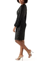 Women's Long Sleeve V-Neck Sequin Sheath Dress