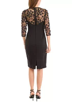 Women's 3/4 Mesh Floral Sleeve Sheath Dress