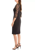 Women's 3/4 Mesh Floral Sleeve Sheath Dress