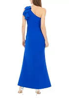 Women's One Shoulder Fitted Ruffle Gown