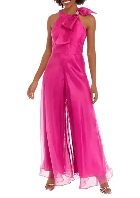 Women's Sleeveless Halter Tie Neck Satin Gown