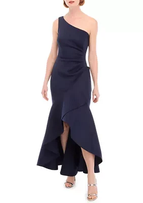 Women's One Shoulder Solid Ruffle Detail Gown