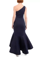 Women's One Shoulder Solid Ruffle Detail Gown