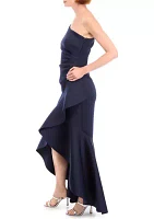 Women's One Shoulder Solid Ruffle Detail Gown