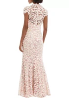 Cap Sleeve Square Neck Lace Sheath Gown