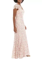 Cap Sleeve Square Neck Lace Sheath Gown