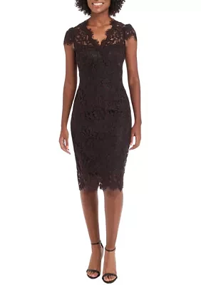 Women's Short Sleeve V-Neck Scallop Lace Sheath Dress