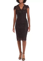 Women's Short Sleeve V-Neck Scallop Lace Sheath Dress