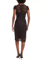 Women's Short Sleeve V-Neck Scallop Lace Sheath Dress