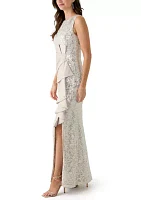 Women's Sleeveless Crew Neck Solid Embellished Gown