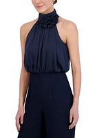 Women's Halter Sleeveless Rosette Jumpsuit