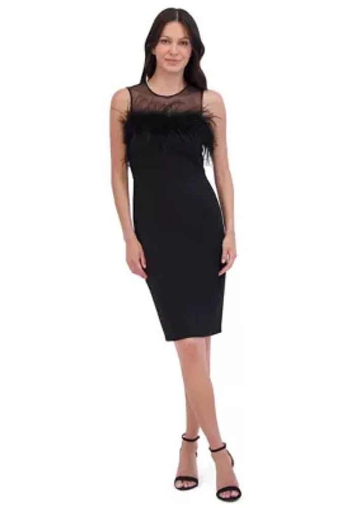 Women's Sleeveless Mesh Crew Neck Sheath Dress