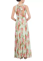 Women's Halter Embellished Fit and Flare Chiffon Gown