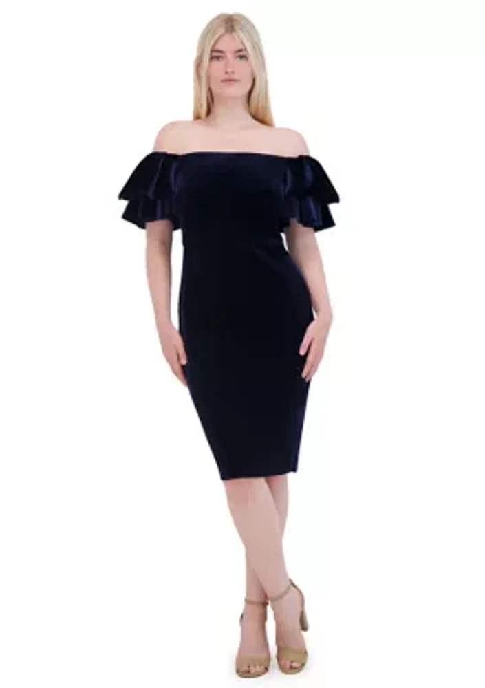 Women's Off the Shoulder Velvet Sheath Dress