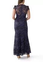 Women's Solid V-Neck Lace Gown