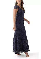 Women's Solid V-Neck Lace Gown