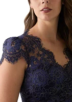 Women's Solid V-Neck Lace Gown