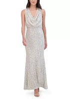 Sleeveless Cowl Neck Sequin Gown