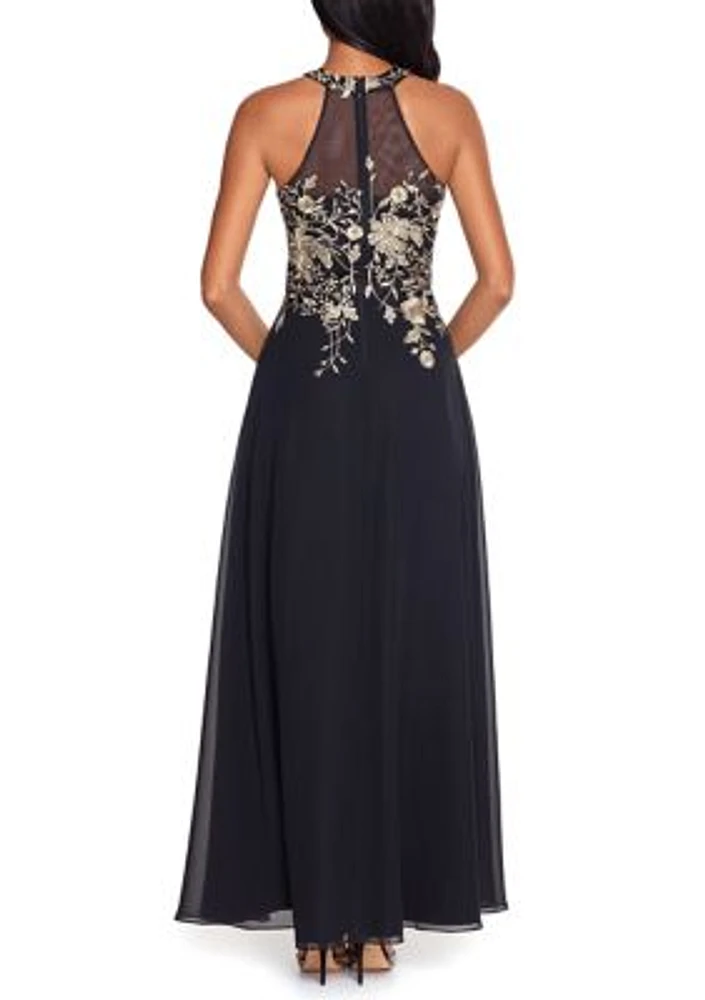 Women's Embroidered Halter Gown