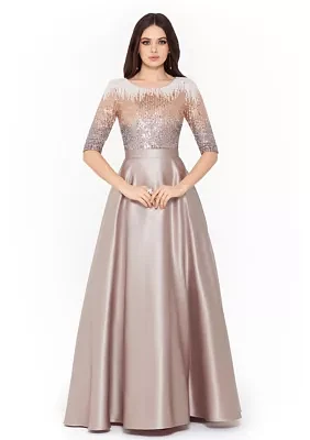 Women's Elbow Sleeve Crew Neck Solid Ball Gown