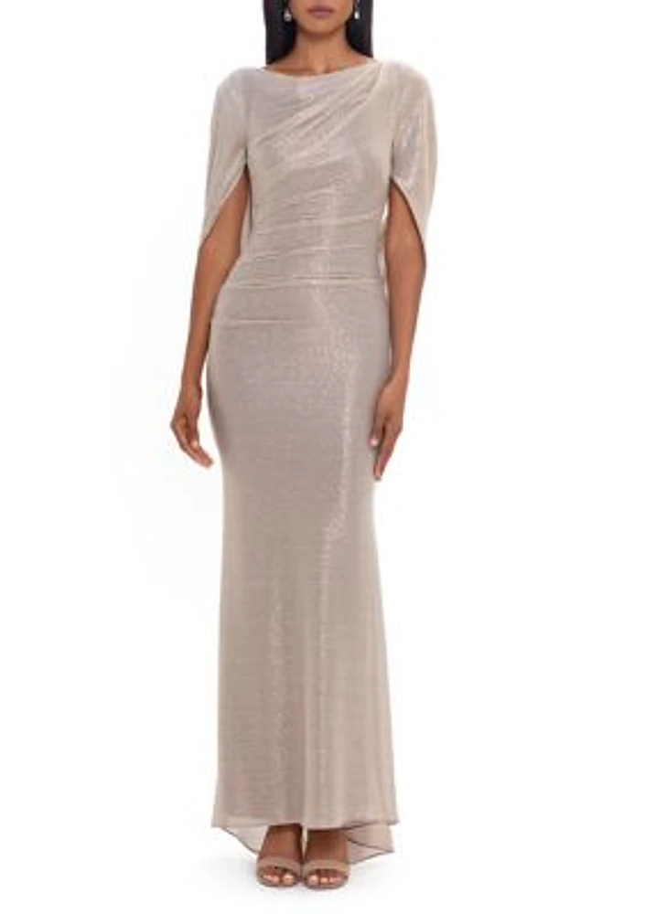 Women's Metallic Cowl Neck Drape Back Gown