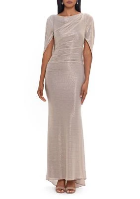 Women's Metallic Cowl Neck Drape Back Gown