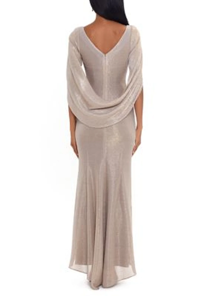 Women's Metallic Cowl Neck Drape Back Gown