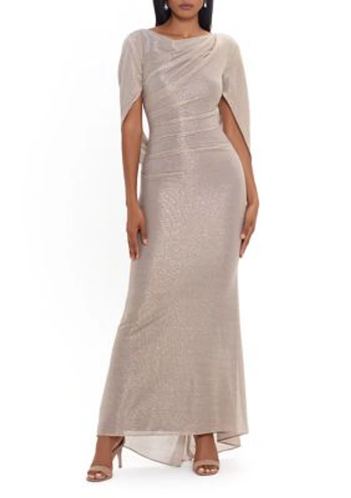 Women's Metallic Cowl Neck Drape Back Gown