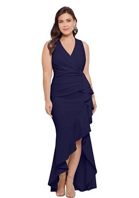 Plus Long V-Neck Hi Low Cascade Dress