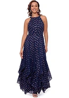 Women's Sleeveless Halter Foil Dot Gown