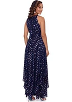 Women's Sleeveless Halter Foil Dot Gown