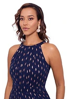 Women's Sleeveless Halter Foil Dot Gown