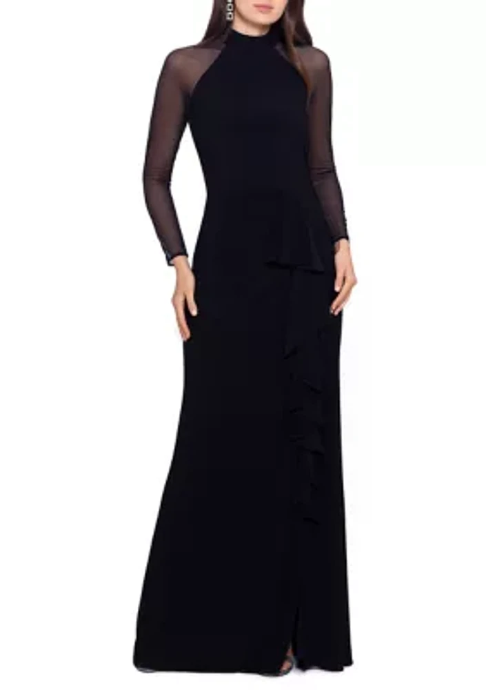 Women's Long Mesh Sleeve Halter Gown