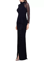 Women's Long Mesh Sleeve Halter Gown