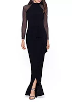 Women's Long Mesh Sleeve Halter Gown